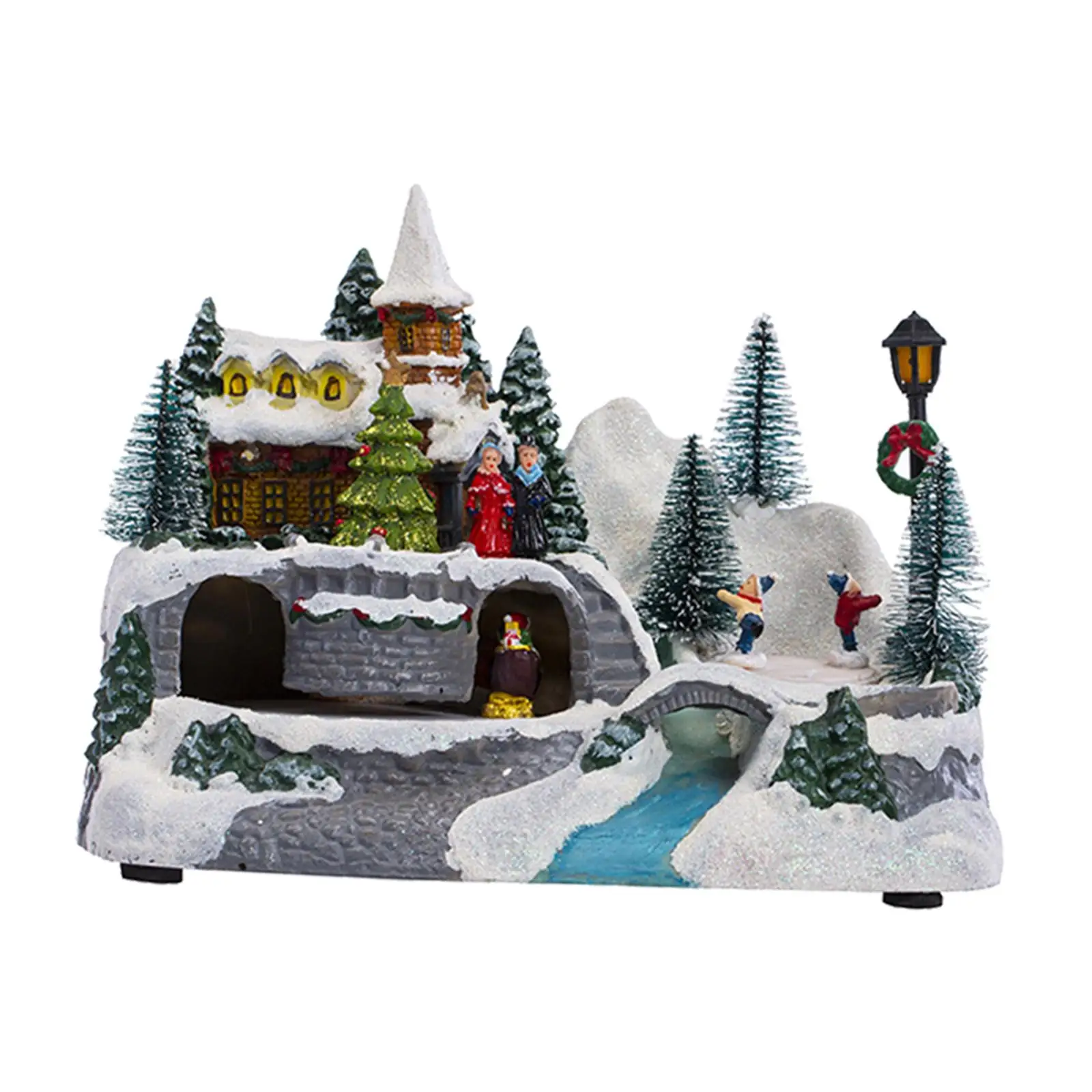 

Snow Village Scenes LED Light up Cottage Rendering Atmosphere Resin Cabin Decorations Statue for Streets Living Room