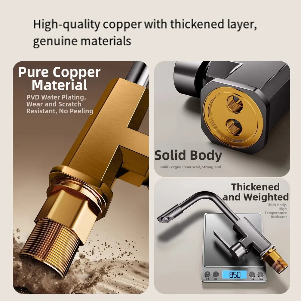 Single Handle Pull Down Kitchen Faucet Stainless Steel 4 Spray Modes for Sink Copper Alloy Construction 11.8 cm Mounting Height