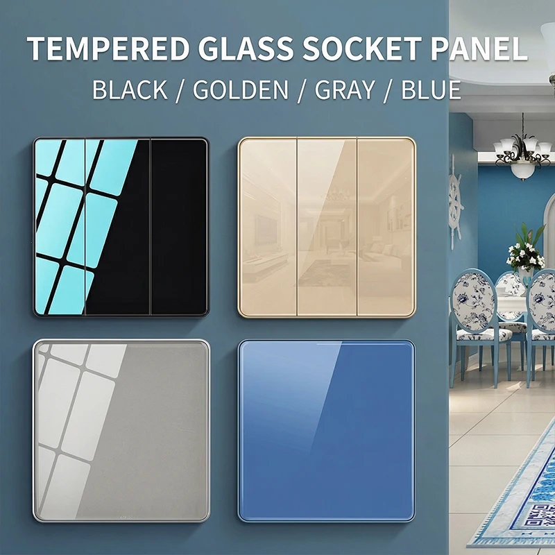 

Tempered Glass 86mm Wall Switch Socket EU FR UK Standard USB Outlet Crystal Panel Push Button Rocker Switch Home Office Hotel