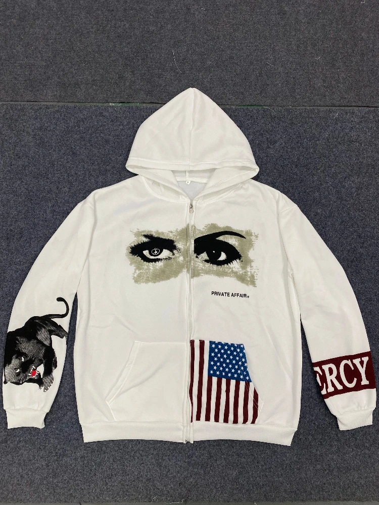 

Fashionable Hip Hop Loose Zipper Hoodie Vintage Single Item American Street Style Casual Large Pocket