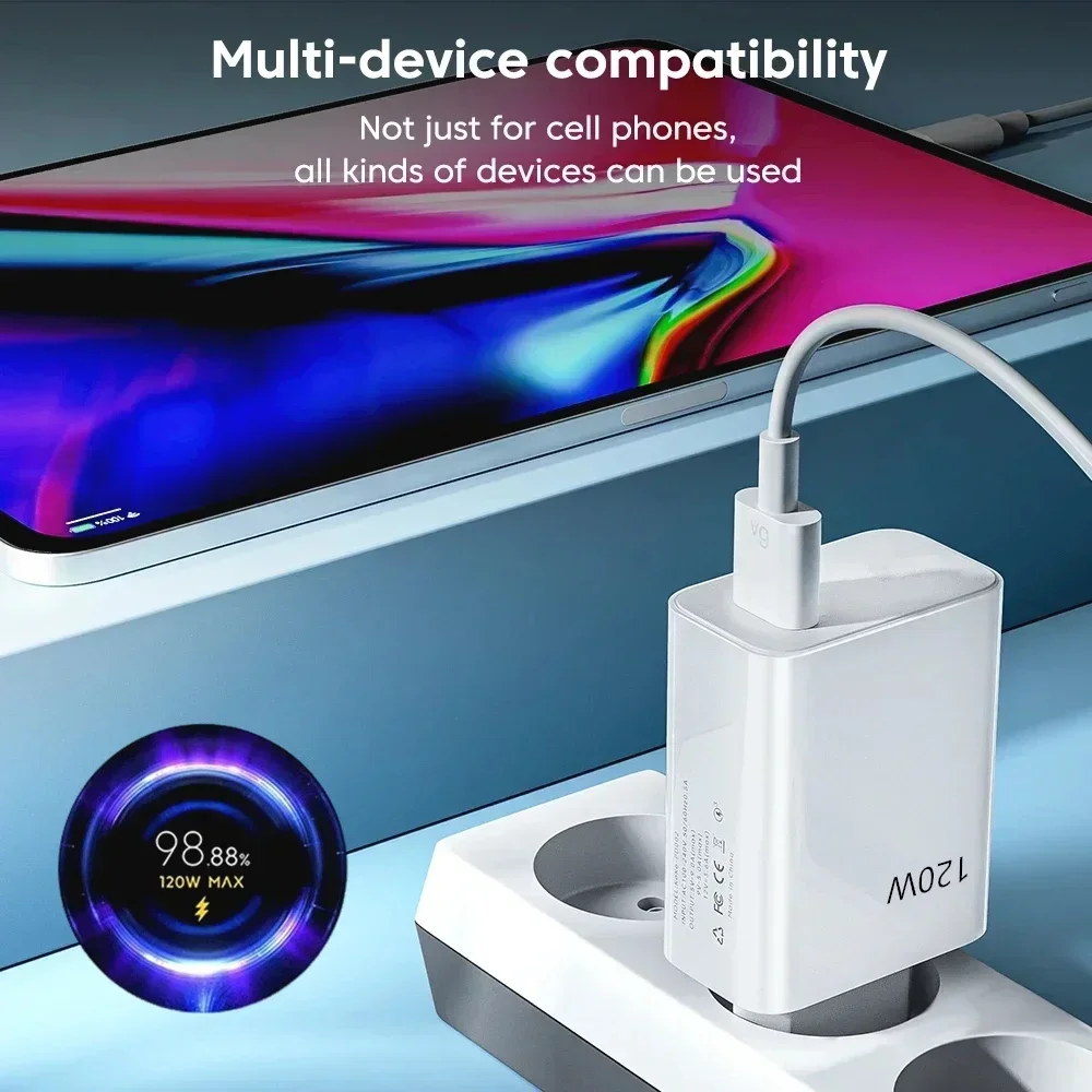 120W Ultra Fast Charger Head Rapid Charging Type C USB Charging Cable Charger High Speed Charging For Xiaomi 15 14 13 Samsung ﻿