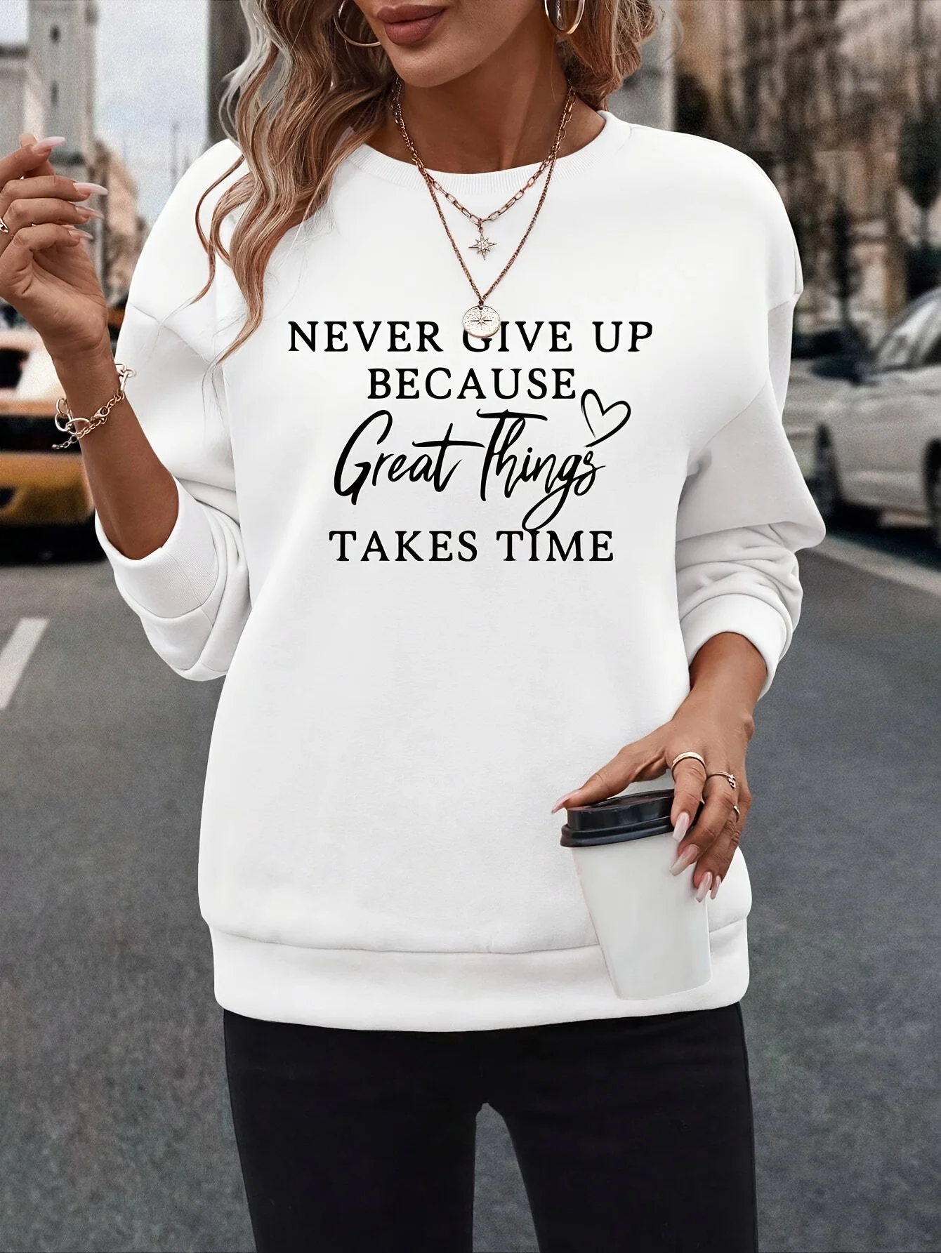 Women's Autumn and Winter Loose Casual Comfortable Letter Printed Thick Long Sleeved Round Neck Pullover Sweater