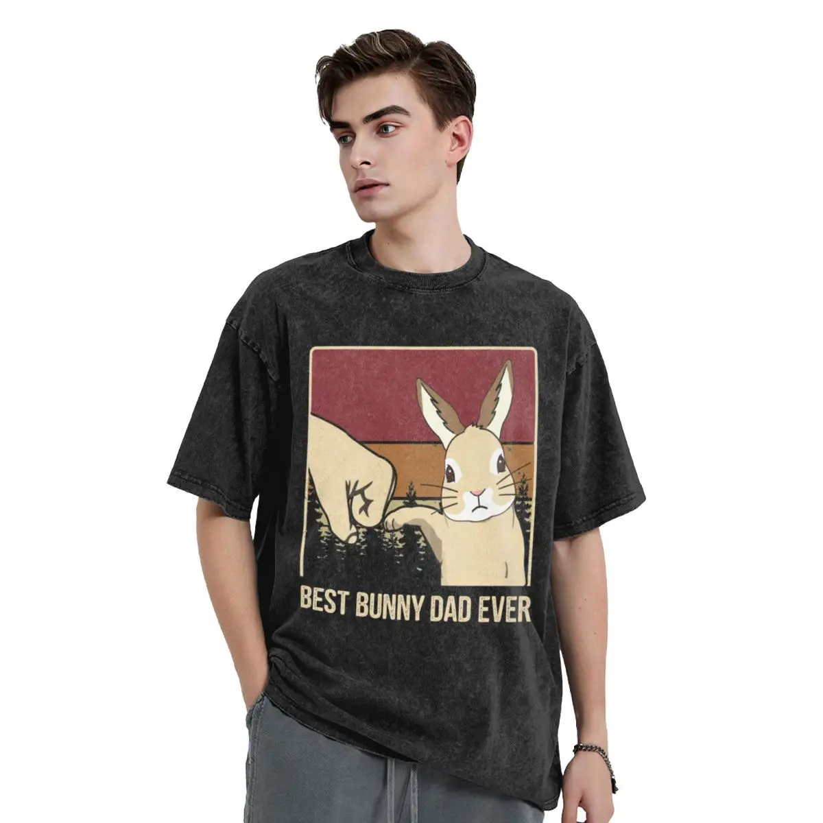

Vintage Best Bunny Dad Ever Fathers Day Gift T-Shirt graphic t shirt vintage heavyweights black t-shirts for men