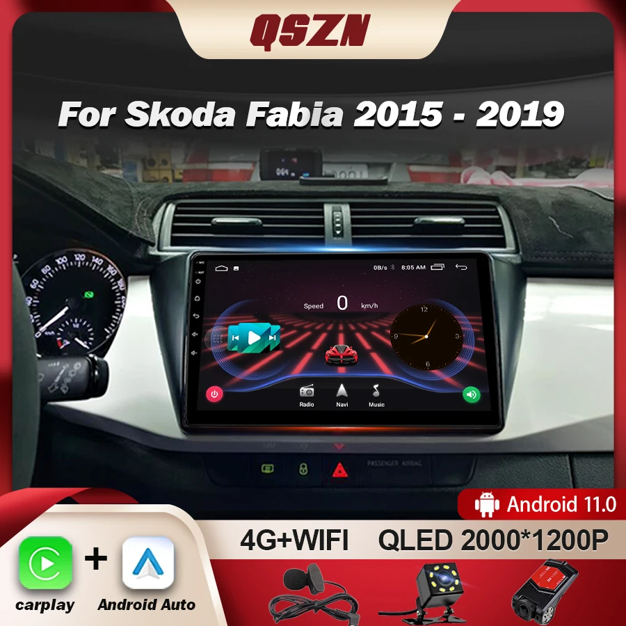 QSZN for Skoda Fabi 2015 2015 - 2019 Car Radio Multimedia Video Player Navigation GPS Auto Stereo DVD Android 13 Carplay 4G DSP