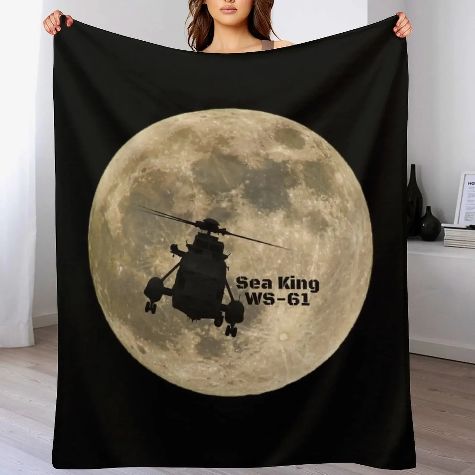 

Sea King WS-61 Silhouetted against a Full Moon Throw Blanket Soft Plush Blanket as Housewarming Gift