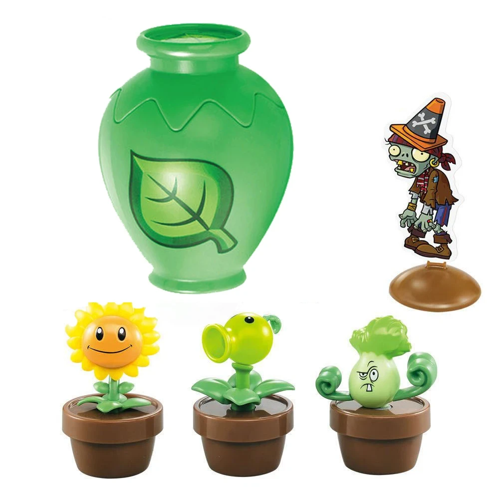 Figuras de acción de Plants VS Zombies 2 para niños, Set de 12 piezas, caja sorpresa, Peashooter, girasol, Pirata, Capitán Zombie