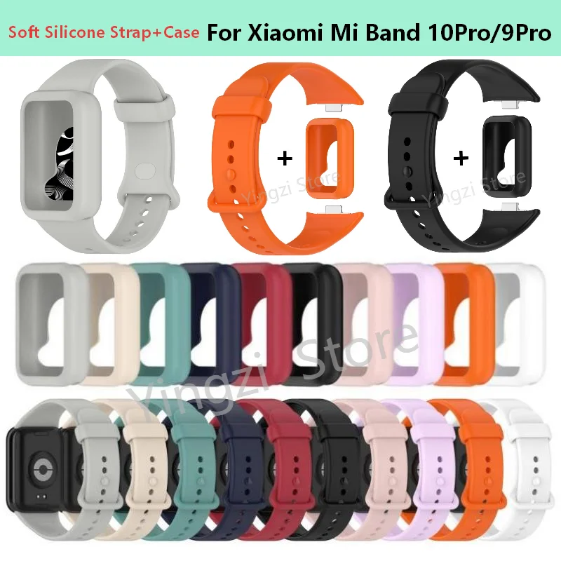 Pulseira de Silicone Macia + Capa para Xiaomi Mi Band 10 Pro 9Pro, Capa Protetora Oca com Bumper para Acessório de Smartwatch 9Pro