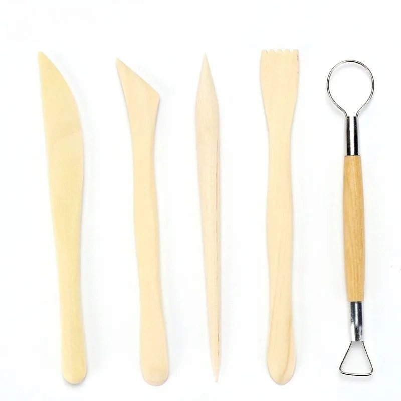 5pcs for Ceramics Shaping Trimming Modeling Double-Sided Pottery Clay Sculpting Tools Set Wood Carving Tools