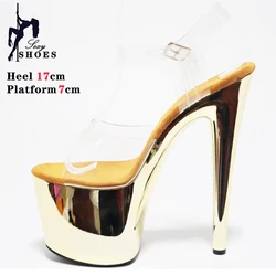 2023 CRYSTAL Upper Stiletto 7 pollici/17CM tacchi Super alti sandali da donna Pole dance Platform Shoes placca sandali spogliarellista