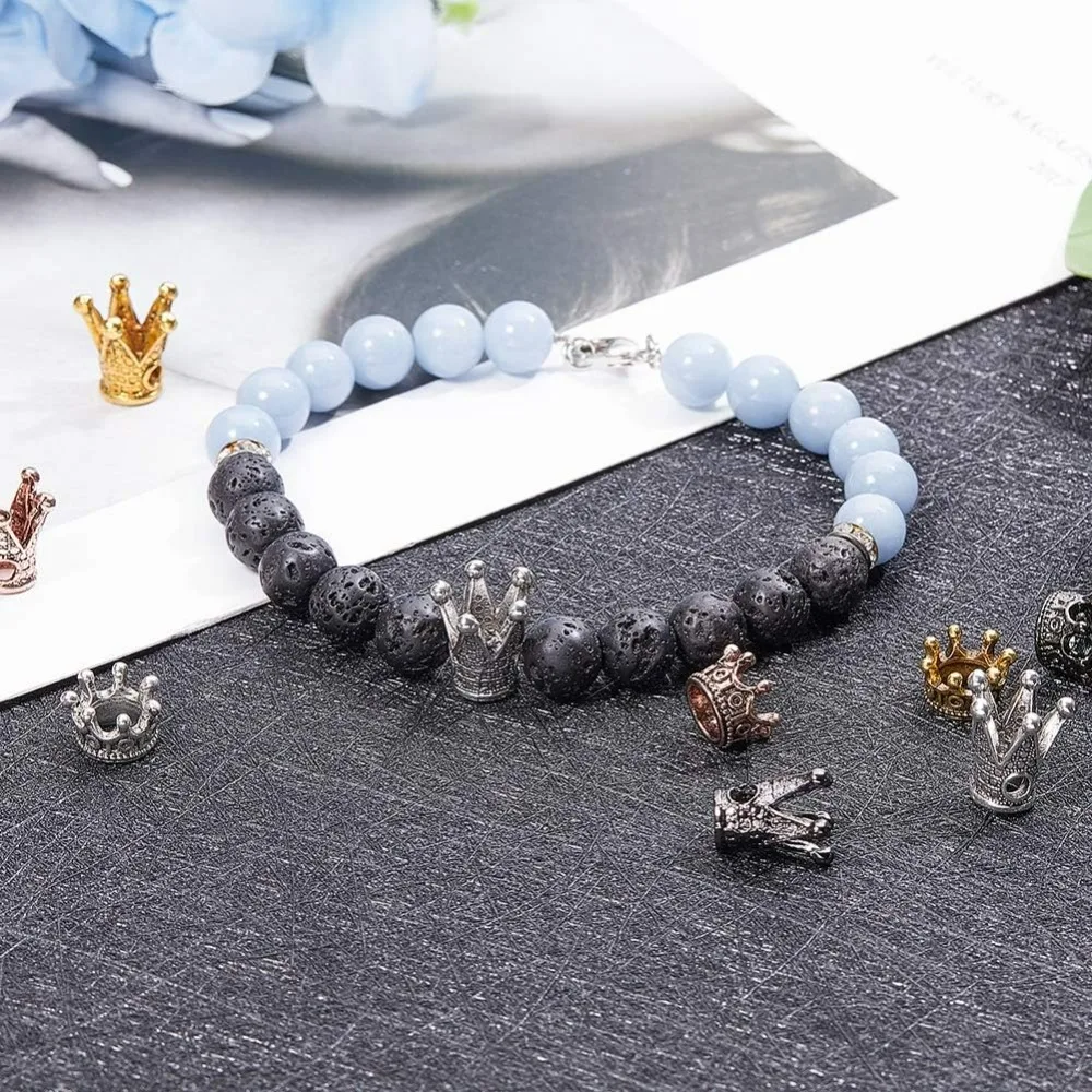 80 pcs 4 Colors 3D King/Queen Crown Charm Beads, Alloy Large Hole Spacer Beads Loose Beads Bracelet Connector for Necklace