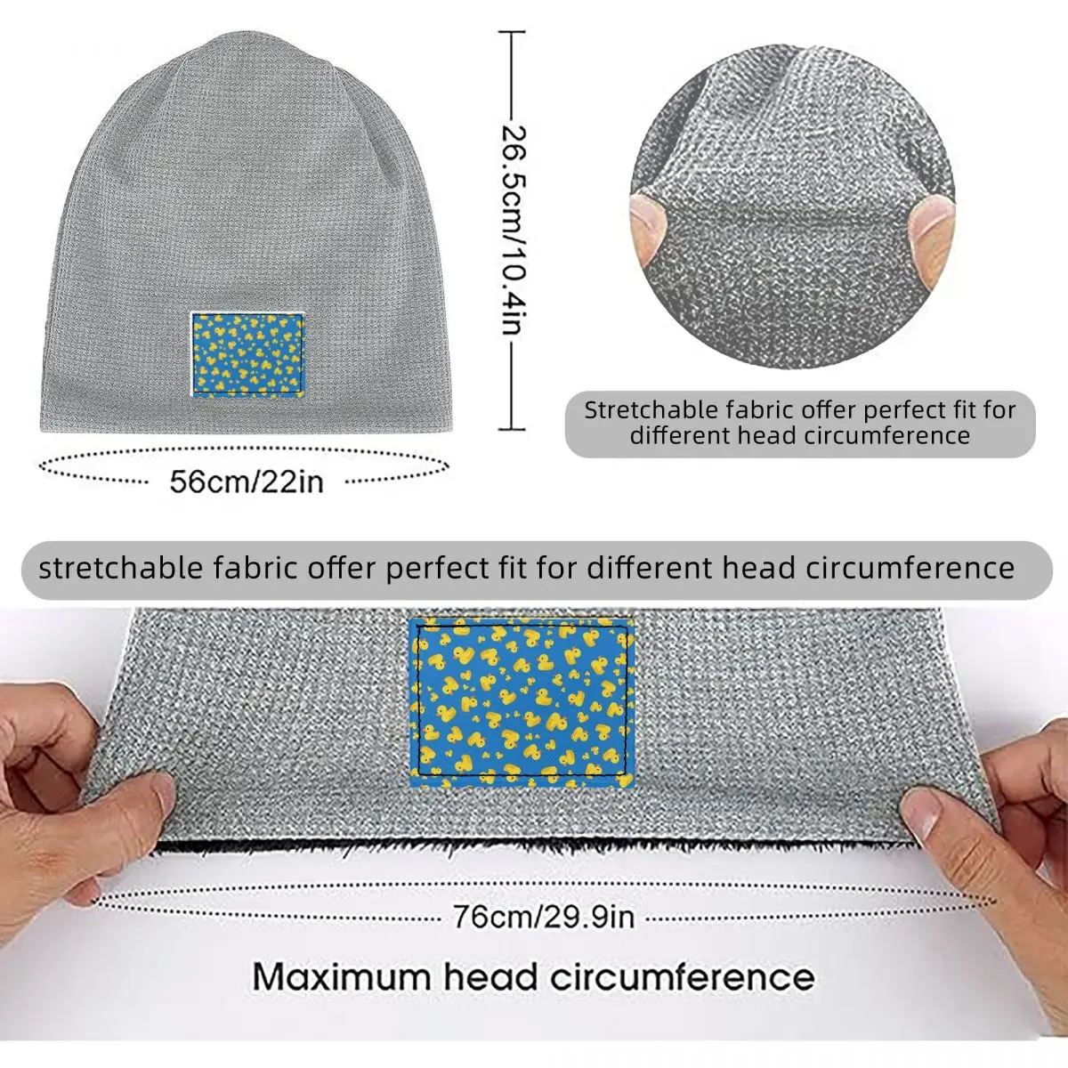 Yellow Classic Rubber Duck Waffle Knit Fleece Lined Beanie with PU Leather Patch Unisex Warm Winter Soft Cap