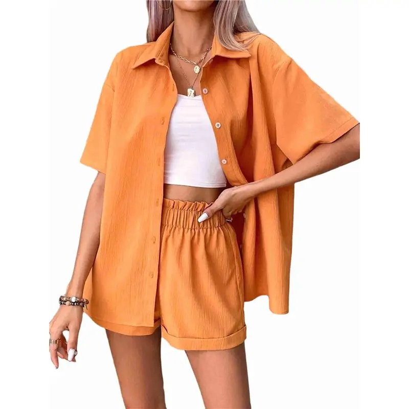 A09P APAFES Set corto estivo da donna in cotone e lino Pantaloncini da 2 pezzi Top Lounge Vacanza al mare Abiti da due pezzi Tute