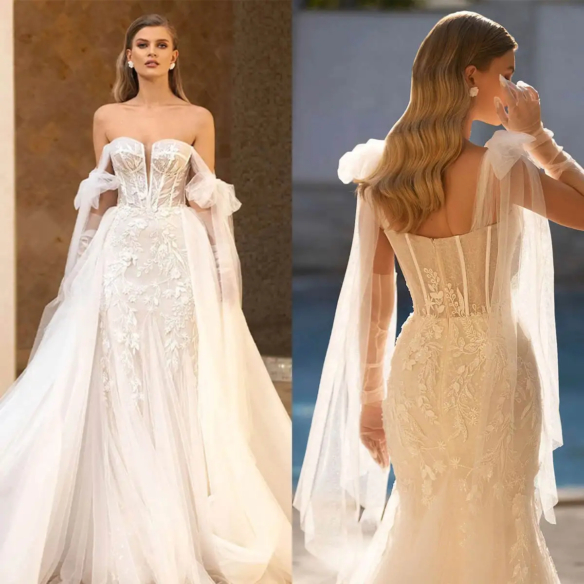 

Modern Classic Mermaid Wedding Dresses Appliques Lace Back Zipper Design Bridal Gown Sweep Train Vestidos De Novia Customized