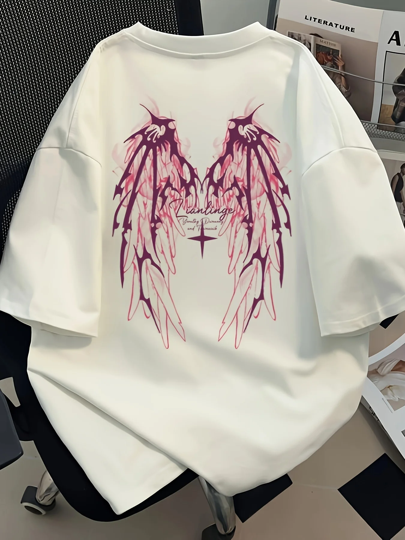 Gothic Angel Wings T-Shirt Women Men Summer Casual Loose Fit Graphic Tee Streetwear Punk Style Y2K Aesthetic Top 2025 New