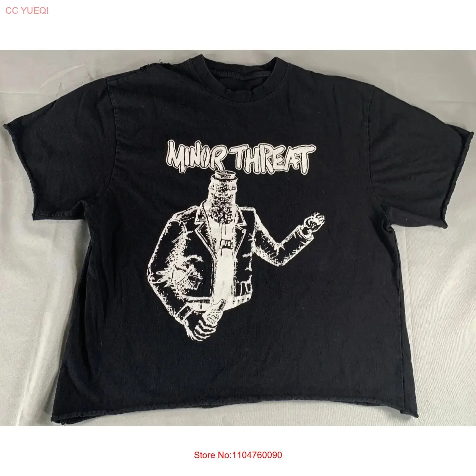 Minor Threat Punk Band T Shirt Black DIY Distressed Cut Off Vintage Style 22x25 vintage Washed Stylish homme Slightly fashion