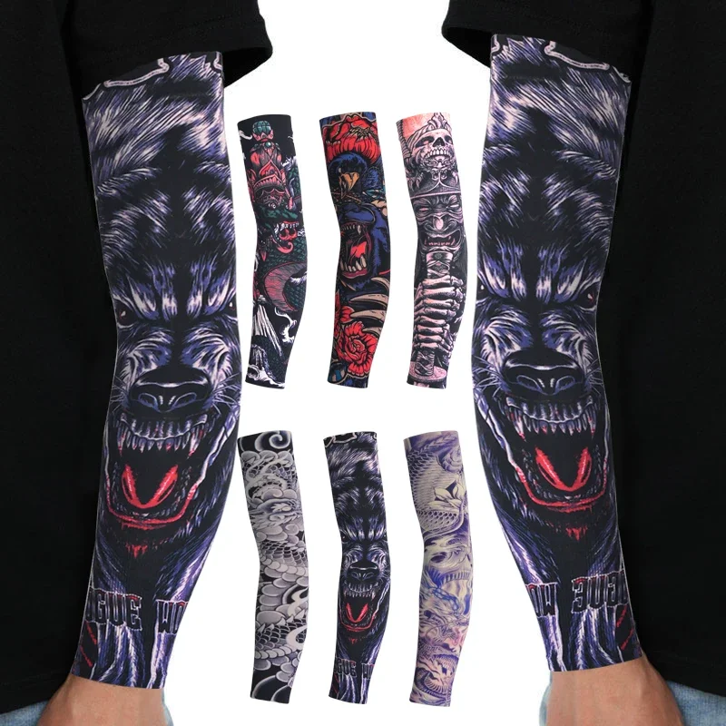 2PCS Lange Sommer Tattoo Ärmel Nahtlose Armschutz Sonnenschutz Abdeckung Outdoor Handschuhe Fahren Eis Seide Frauen Arm Ärmel