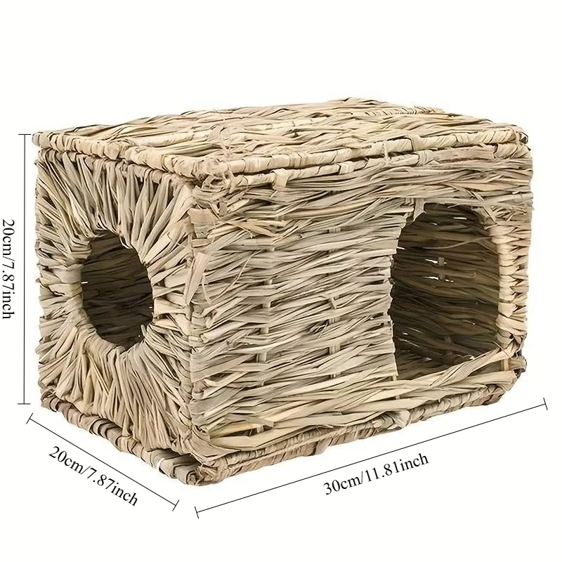 Grass House Rabbit Foldable Woven Rabbit Cages Hamster Guinea Pig Grass Chew Toy Mat House Bed Nests Small-scale Pet Accessories view 3