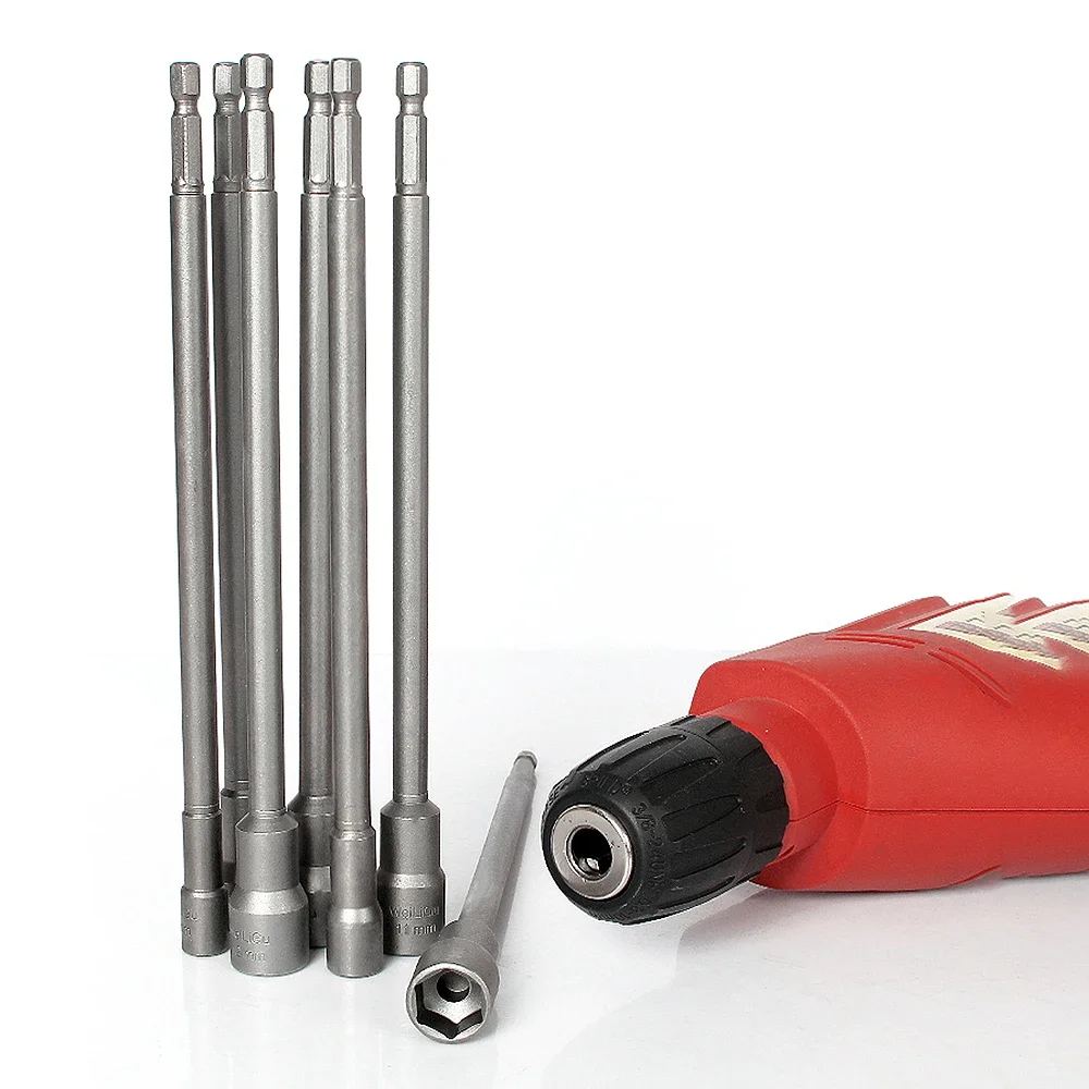 Socket Bit 5.5~19MM Magnetic Electric Wrench Socket 200mm Length Impact Socket Adapter for Power Tools 1/4 in. Hex Shank