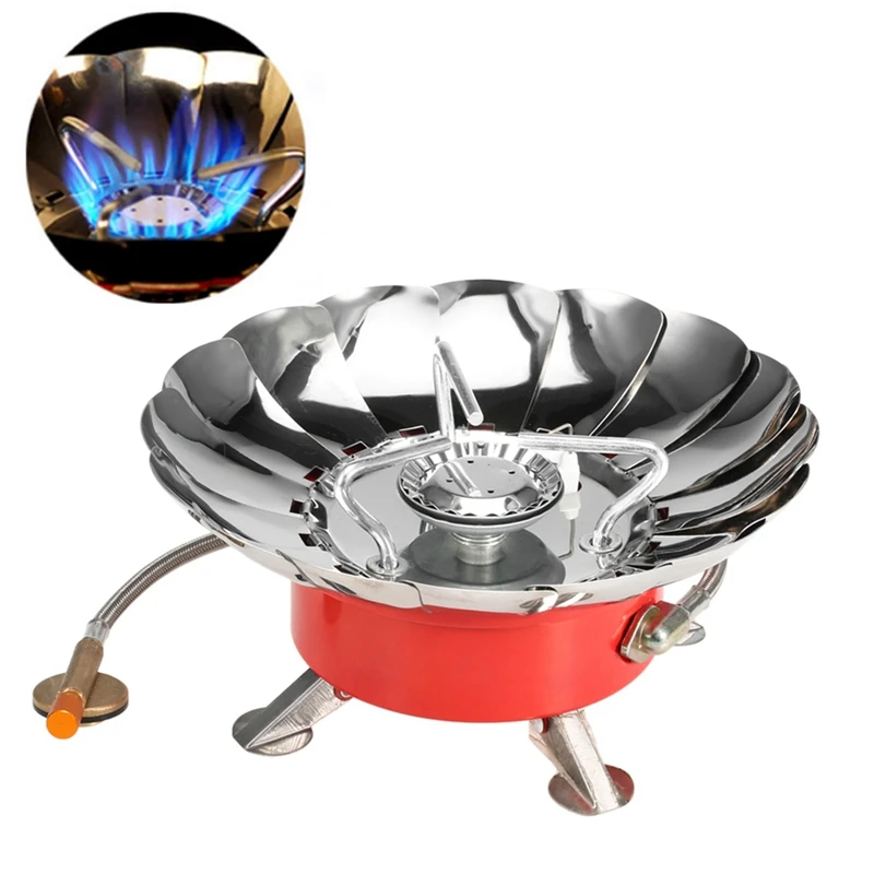 

ABKG Pro Windproof Piezo Ignition Lotus Gas Stove Outdoor Cooking Gas Burner Cookware with Adapter for Camping Hiking Picnic