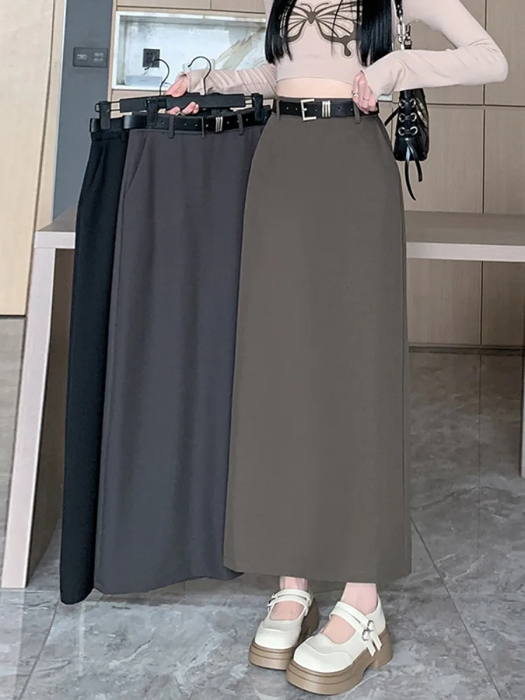 

Slimming Straight A-Line Midi Skirt Women's High Waist Polyester Fiber Ciwalk Long Skirt Zipper Sle Stand Fit Long Dr
