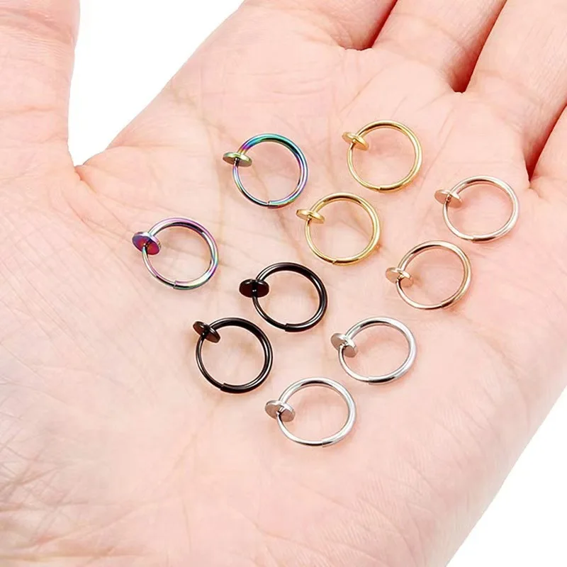 2Pcs Small Hoop Spring Ear Clips Earrings For Women Men Stainless Steel Painless No Piercing Stealth Fake Ear Jewelry 8-16mm image 2
