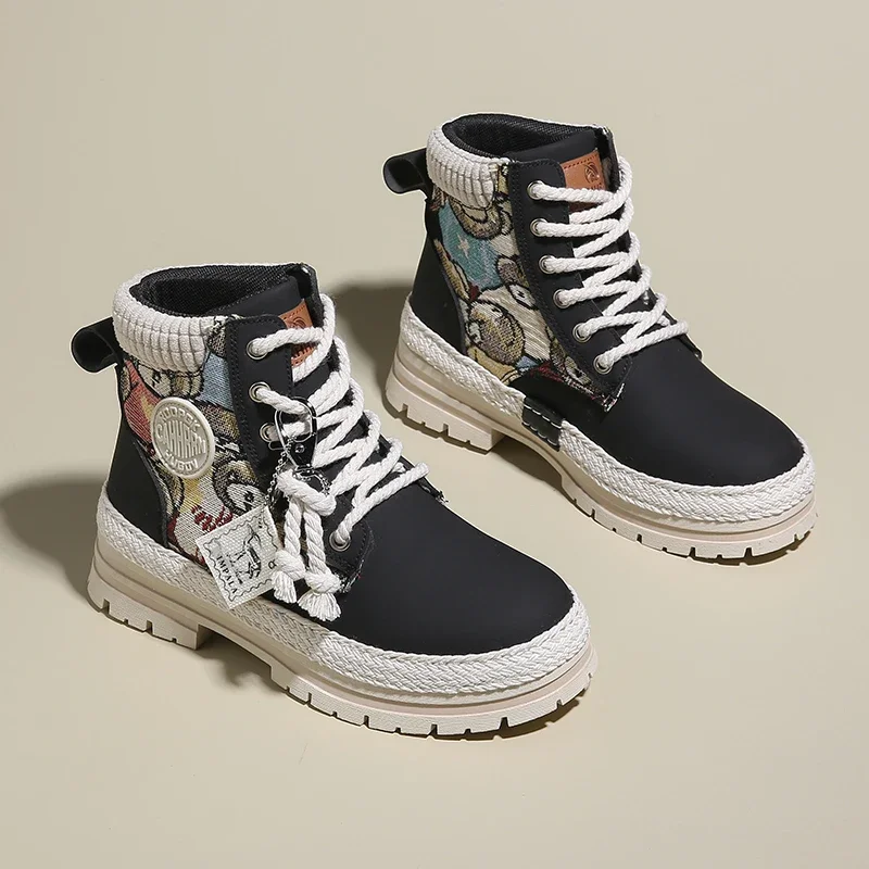 

Женские ботинки, роскошные рабочие ботильоны, одинаковые мужские ботинки с высоким берцем и граффити, повседневная обувь для мужчин, толстые уличные походные ботинки