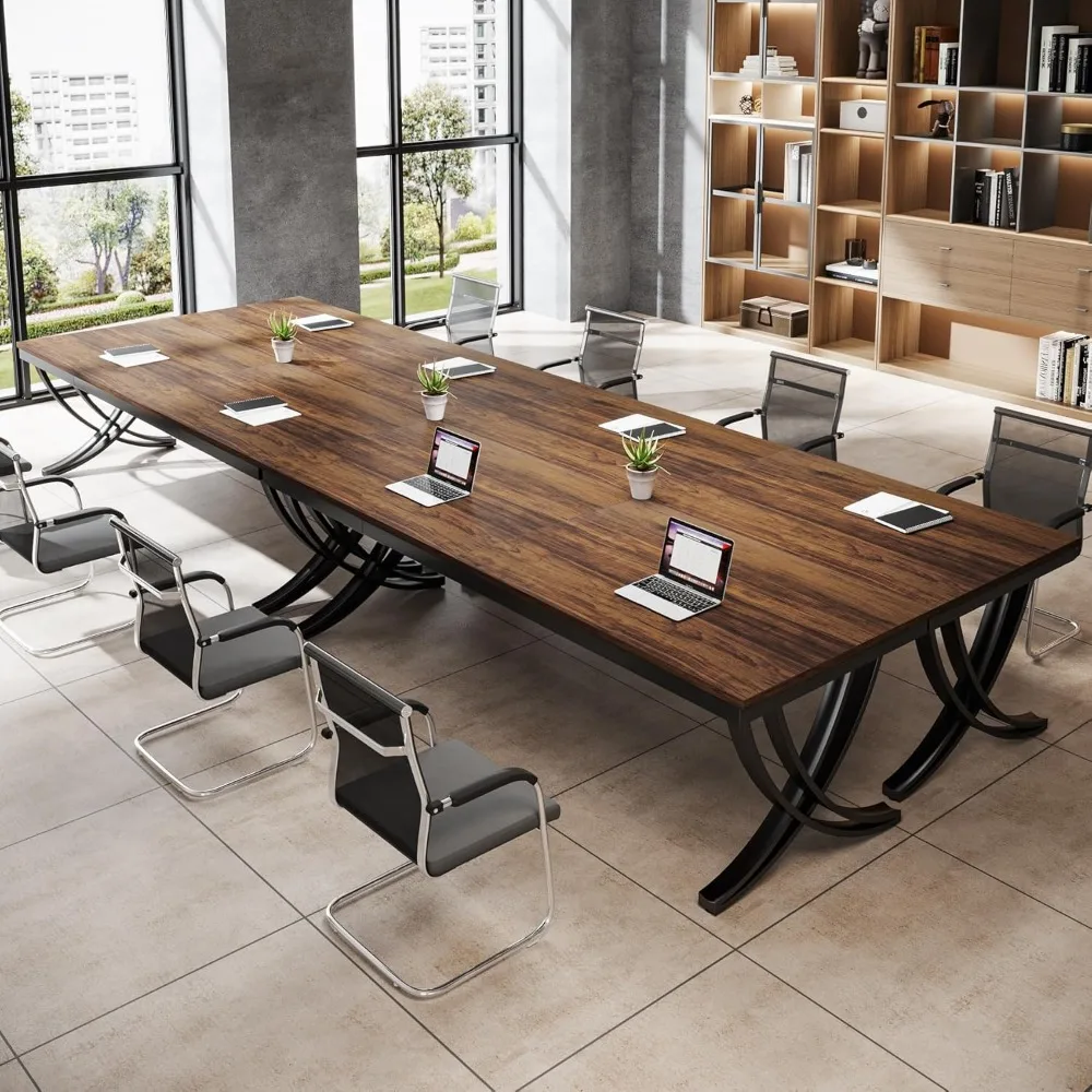 Conference Table for 8-10 People,27.5"D X 78.8"W X 29.5"H with Strong Metal Frame, Business Furniture ,Brown