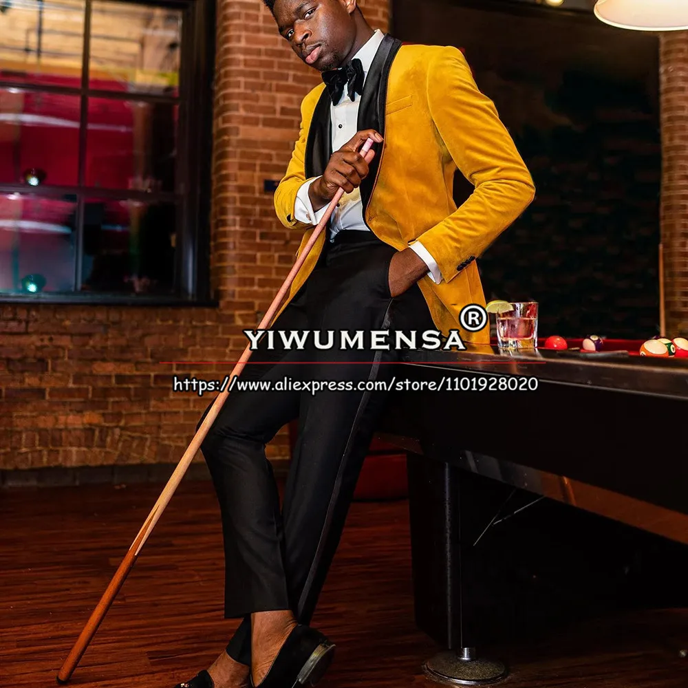 Tailore Made Smart Casual Men's Suits Black Notched Lapel Gold Velvet Blazer Set Groom Wear Prom Party Male Marriage Tuxedo 2026