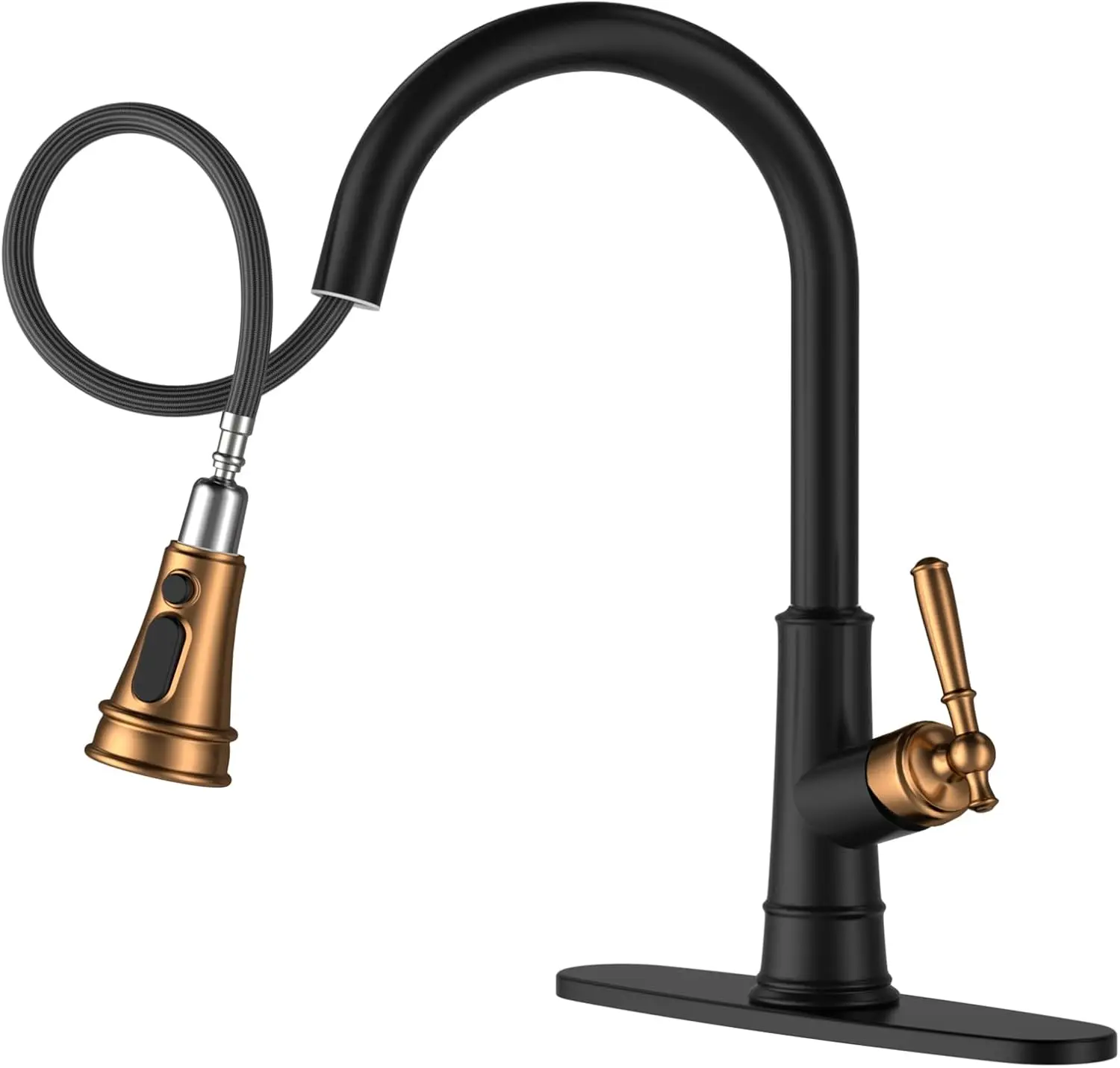 Vintage-Style Kitchen Faucet with Pull-Down Sprayer in Matte Black and Rose Gold