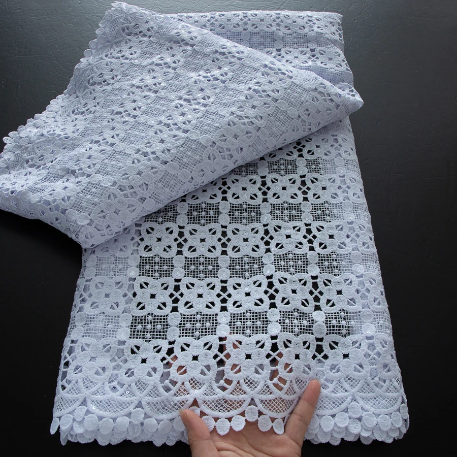 

Withe African Chiffon Cord Guipure Lace Fabric 2025 High Quality 5Yards Water Soluble French Lace Fabric For Woman Party Dresses