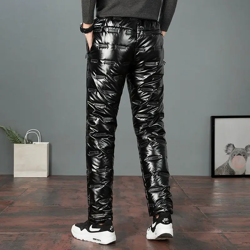

Thiened Winter Outdoor Waterproof Cold Resistance Warm Trousers Men Women Couple Pred Glue Bright Surface Straight Leg S...
