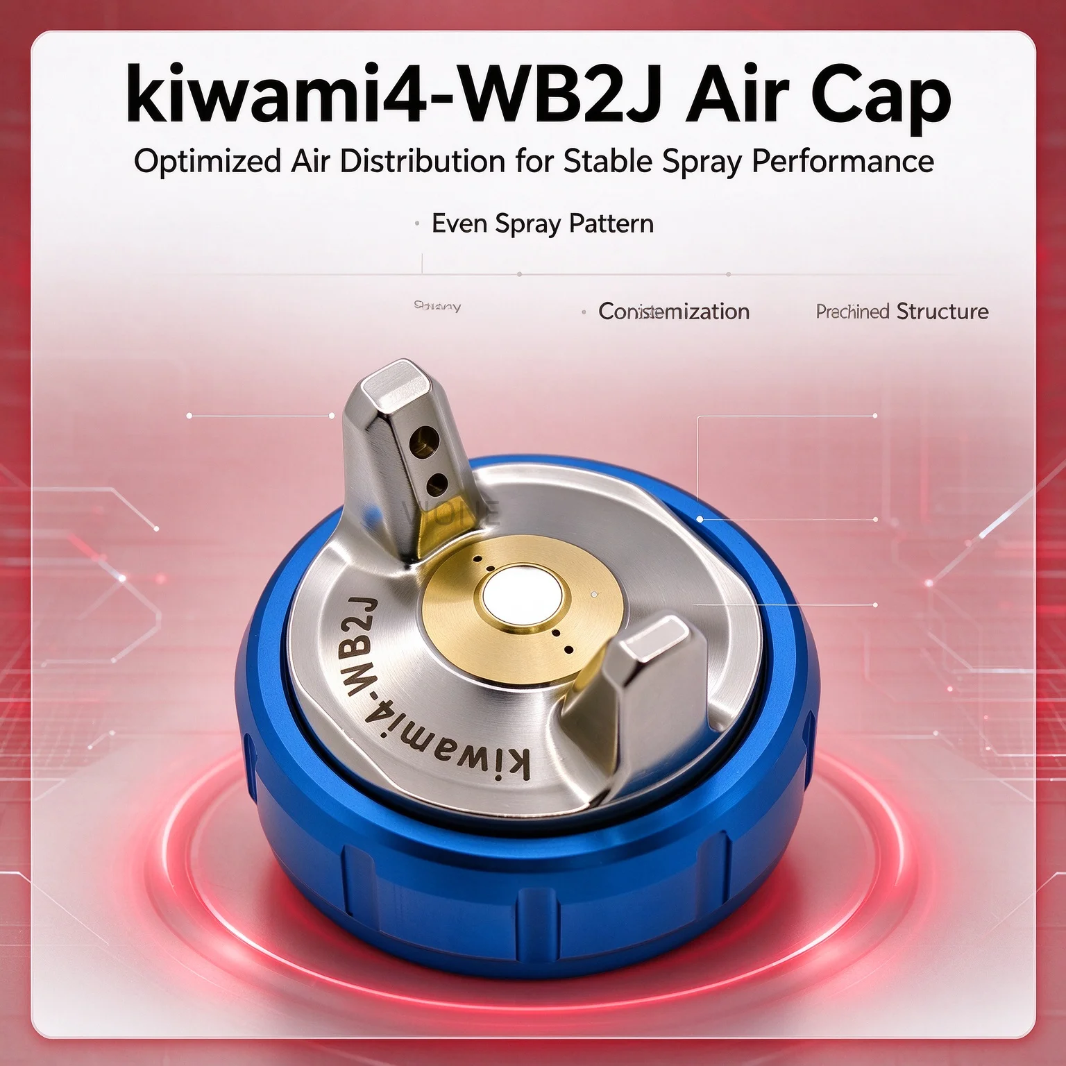 Direct Replacement Japan kiwami4-WB2J Air Cap, Needle & Nozzle Set Compatible with the KIWAMI4-WB Series Adjustable Spray Width