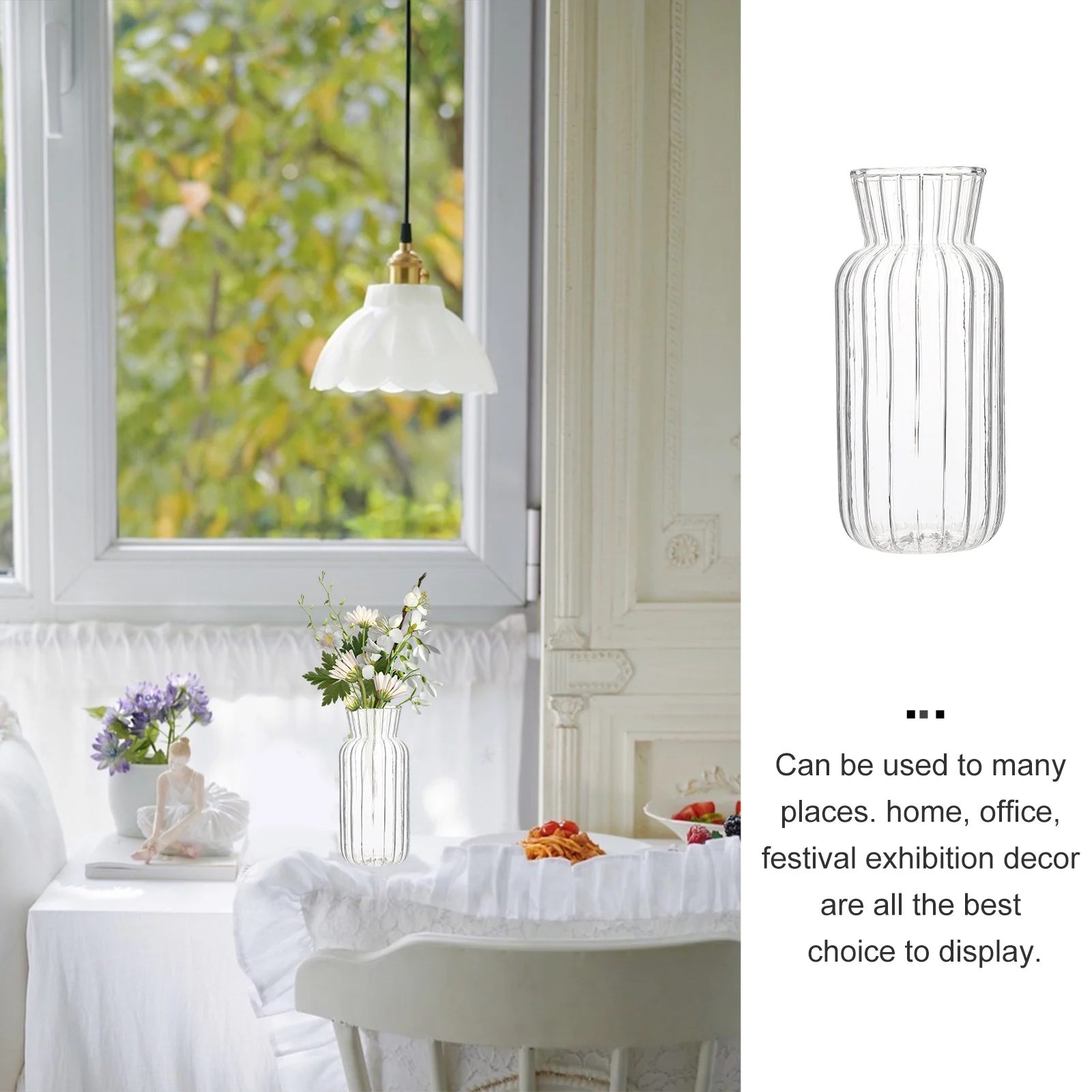 

Striped Glass Flower Vase Compact Decorative Hydroponic Vessel Tabletop Water Plant Pot Home Patio Office Decoration