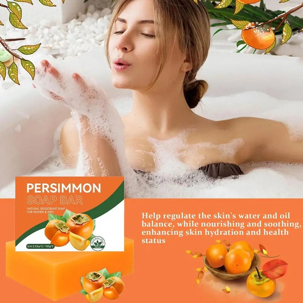 Natural Persimmon Soap Bar Body Deodorant Soap for Men Women Handmade Skin Brightening Bath Soap Remove Body Odor 100g