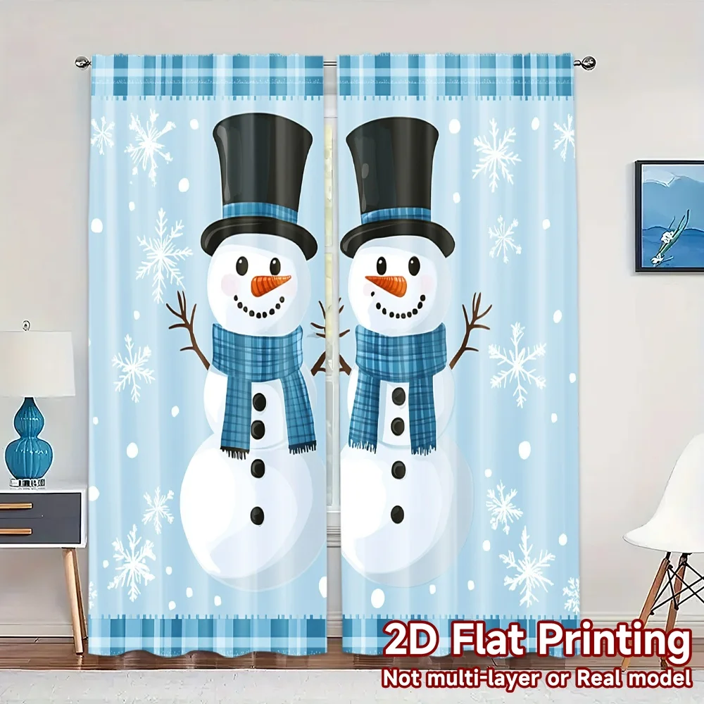 2pcs,Curtains Cute Snowman Duo Winter Snow (2) Modern Curtains Versatile Polyester Curtains Versatile All Ldeal for Bedroom,