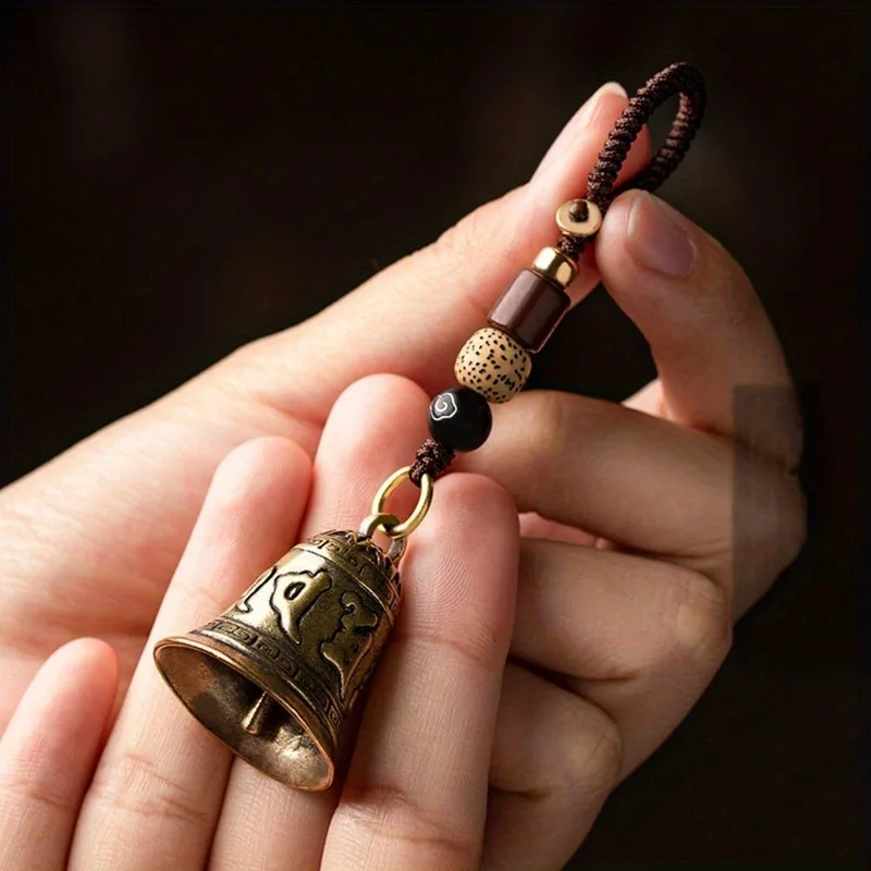 1 قطعة البوذية التبتية النحاسية خمر ستة كلمات تعويذة جرس سلاسل المفاتيح الحبل المعلقات اليدوية حبل سيارة حلقات المفاتيح معلقة
