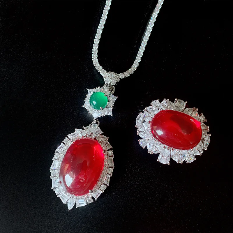 

BeadsSTop Seller Simple Style Genuine Blood Red Pendant Ring Set