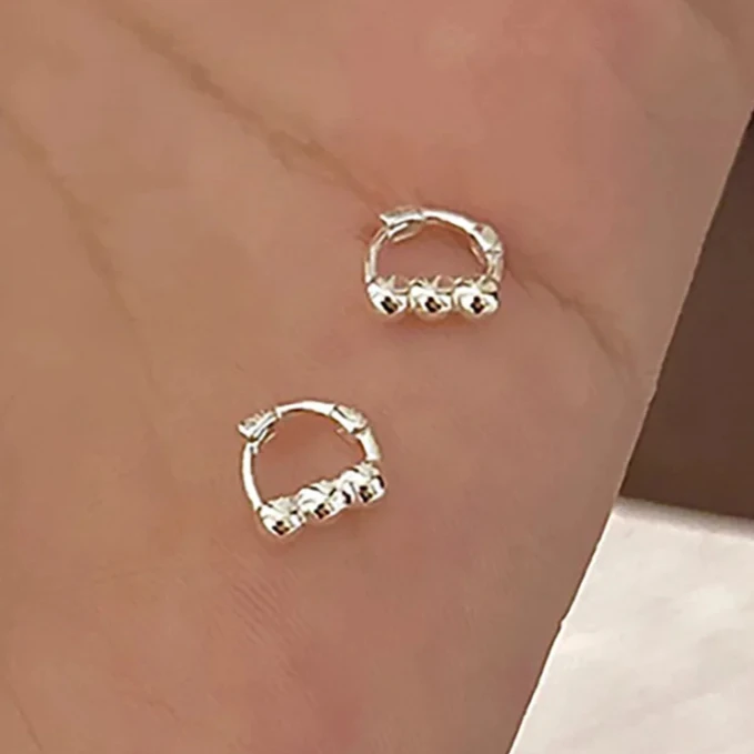 PONYKISS 925 Sterling Silver Mini Cute Bead Geometric Hoop Earrings for Women Fine Jewelry Minimalist Light Luxury Accessories