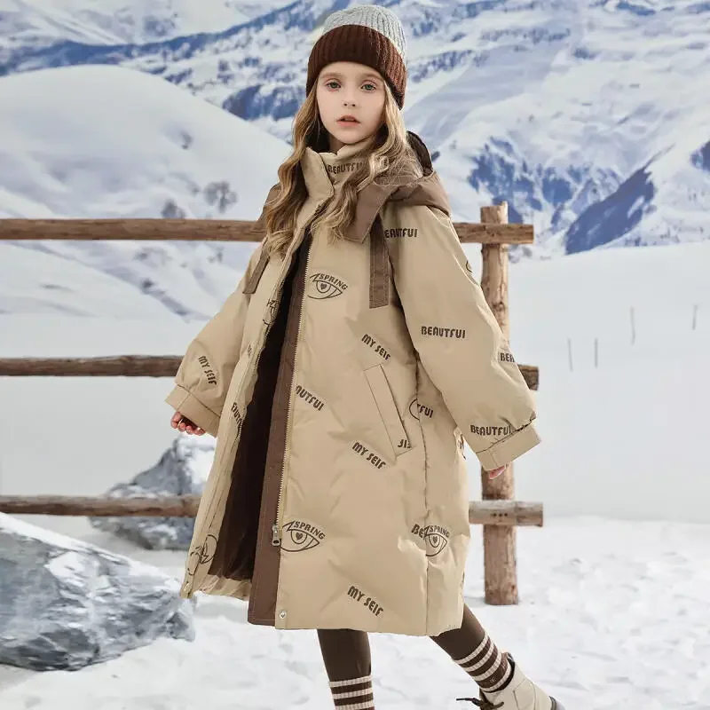 

Kawaii модная утепленная хлопковая куртка на пуху для девочек, топы, студенческое зимнее повседневное теплое пальто средней длины с капюшоном, детская одежда