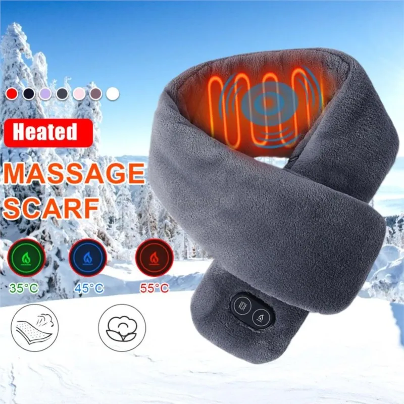 Heated scarf and neck warmer with USB heating and massage functions for winter warmth