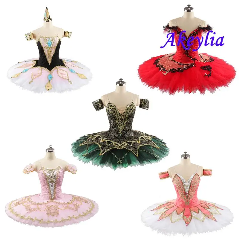 In stock! No elasticity Tutu professional for girls Performance competition Tutu Pink women Pancake Tutu Red Dress Costume Adult