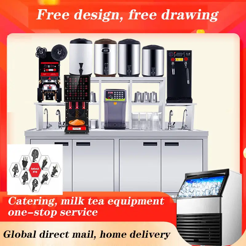 Water bar Table Commercial Milk Tea Shop Equipment Full Set of Milk Tea Operation Table Milk Tea Machine Refrigerator Ice Maker