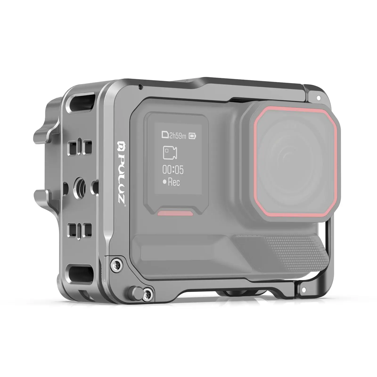 PULUZ Dual Cold Shoe Housing Frame For Insta360 Ace Pro 2 Camera Aluminum Alloy Protective Cage with Quick Release Button