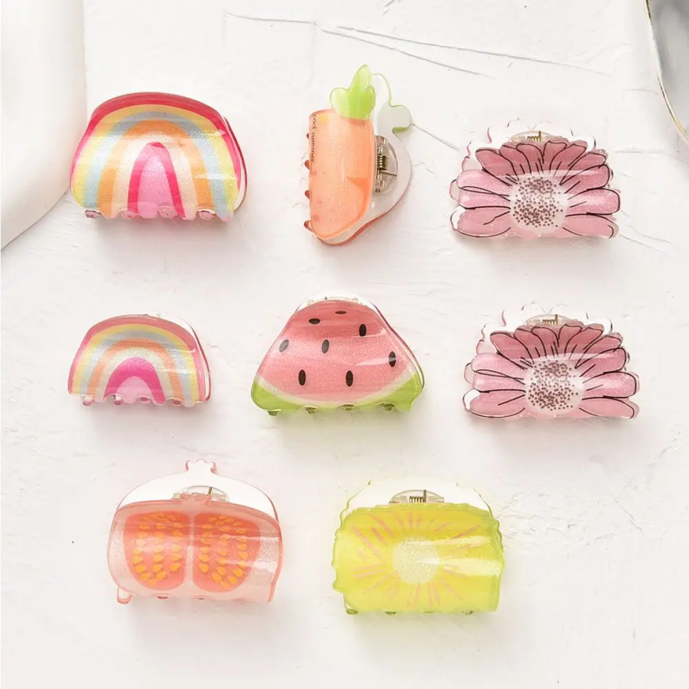 Exquisite Fashion Design Watermelon Lemon Daisy Fruit Hair Claw Rainbow Barrettes Korean Style Hair Clip Women Hair Accessories