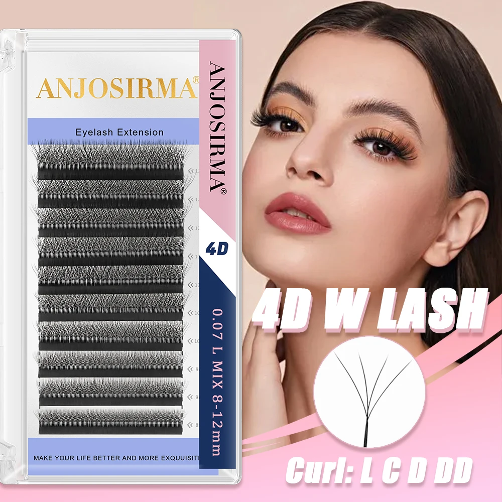 ANJOSIRMA 4D W shape eyelash extension C/D/DD prefabricated curl fan w type False eyelashes natural soft makeup tool