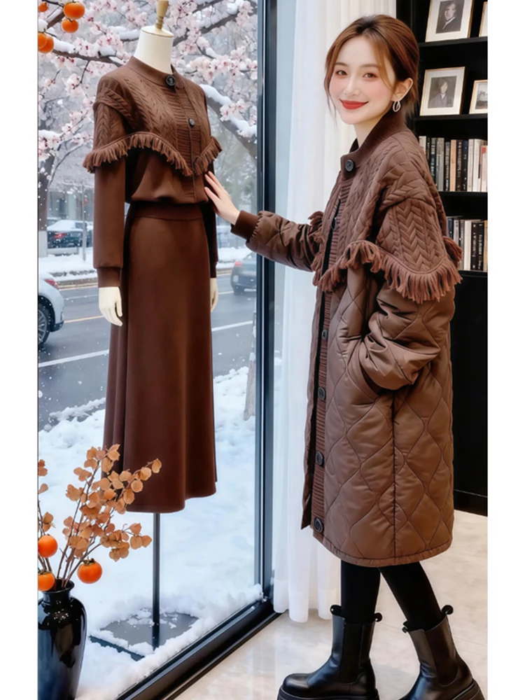 

Women's down Cotton Jaet Mid-Length Splicing Winter Coat Sli New 2026 Faionable Korean Sle Loose Fit Long Sve