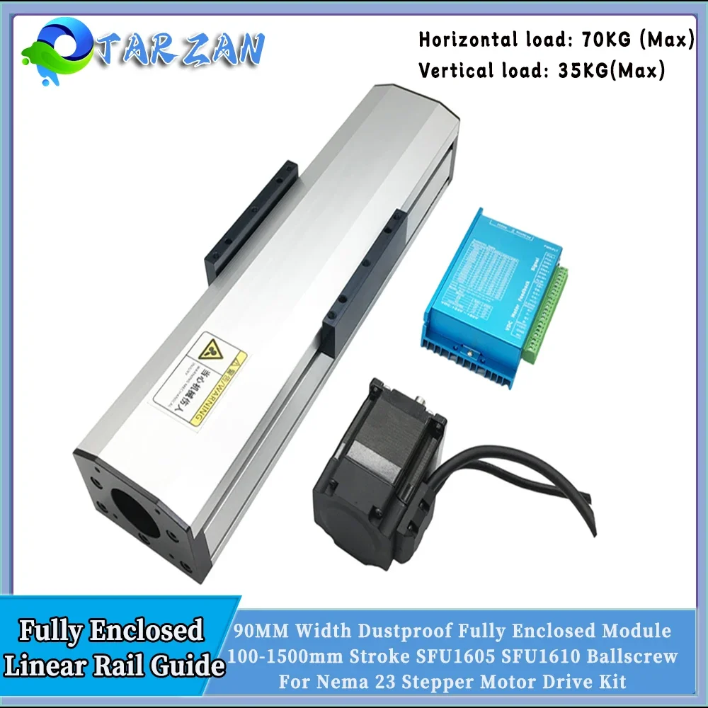 

90mm Width Fully Enclosed Linear Rail Guide Slide Stage Dust Cover 100-1200mm Stroke SFU1605/1610 For Nema 23 Stepper Motor
