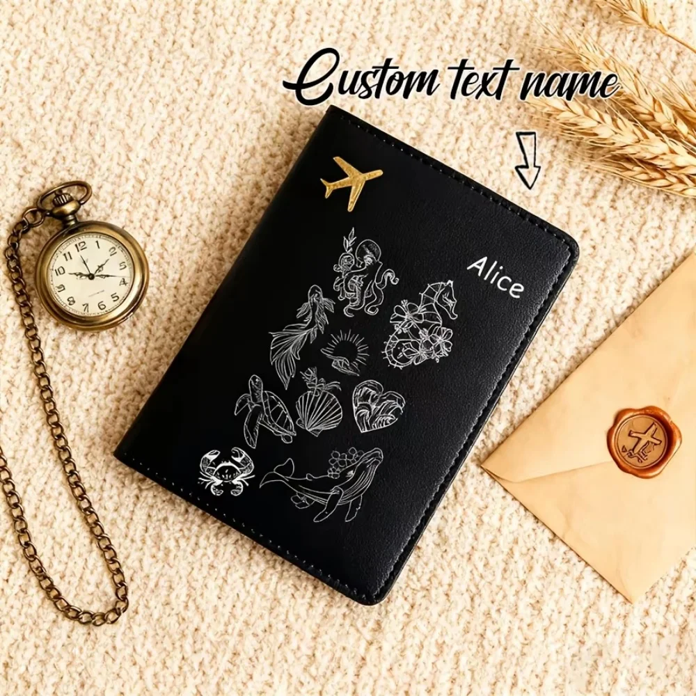 Custom Name Ocean Pattern Light Passport Holder, Soft Multi Color Travel Gift, Wedding Birthday Gift For Travel Lovers