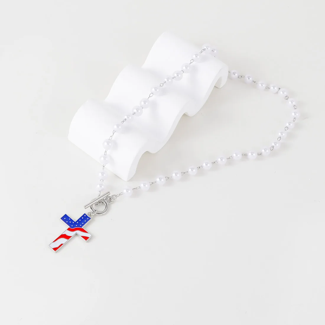 Personality Trend Cross American Flag Pendant Necklace Independence Day Jewelry NK23960