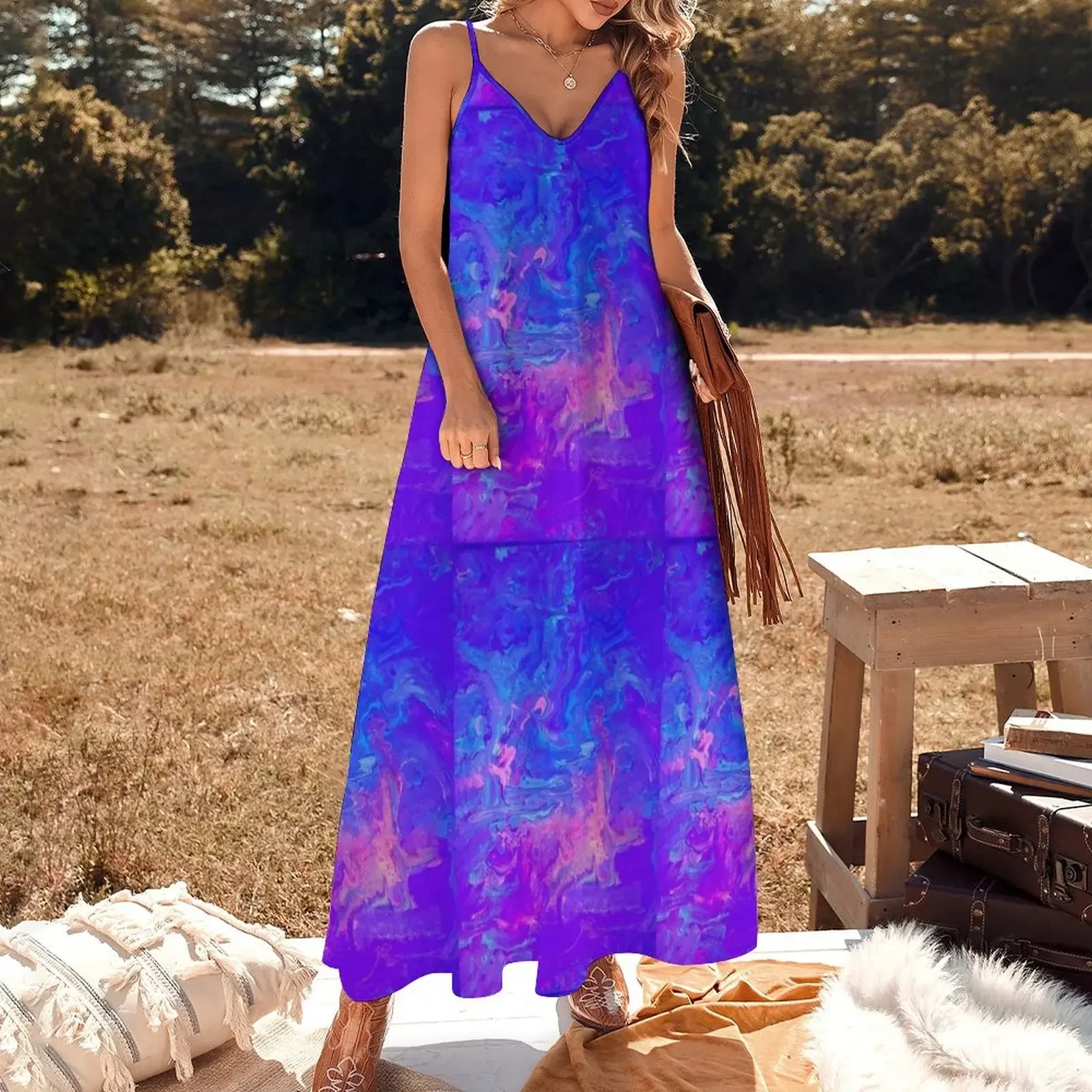 Blacklight fluid painting Sleeveless Dress long dress women luxury dresses dresses ladies 2024 summer Dress